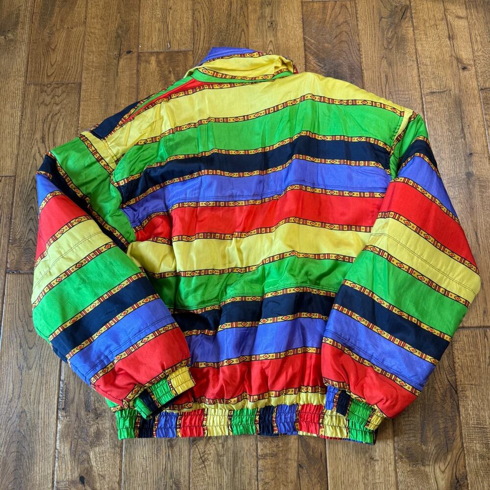 Vintage FU DA International Jacket Sz XL Multicolor 100% Silk Puffer Bomber - Picture 6 of 6